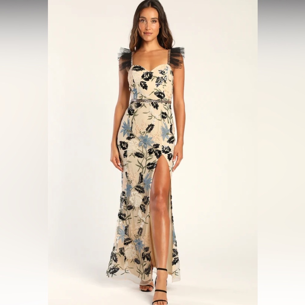 Lulu’s Brand Show-Stopper Embroidered Sequin Bodycon Maxi Dress